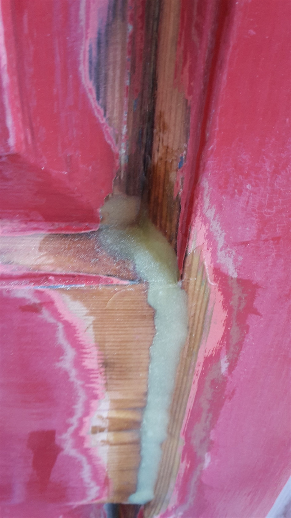 Close up of joint repair sanded ready to prime.