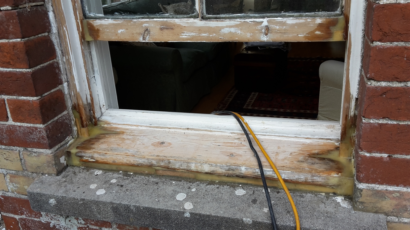 Ready to paint. Front edge was filled as previous repair left large deep gap under which could not be painted, Trapped water and was the course of some sills splitting across the middle as they were unsupported.